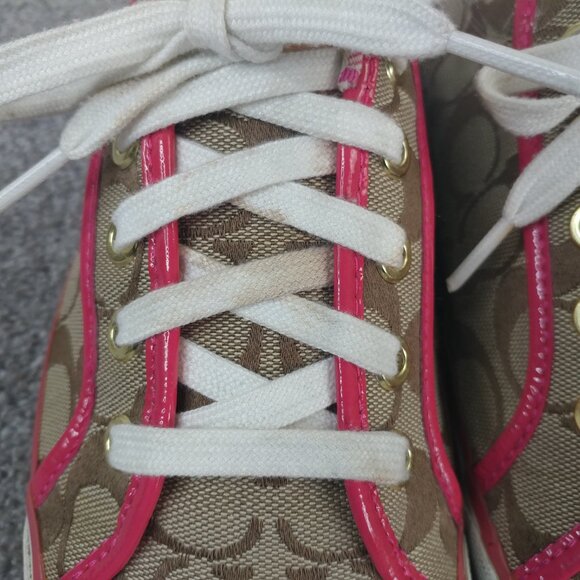 Coach Tennis Shoes Womens Size 9 Sneakers Pink Brown Designer Signature Logo - Picture 5 of 12